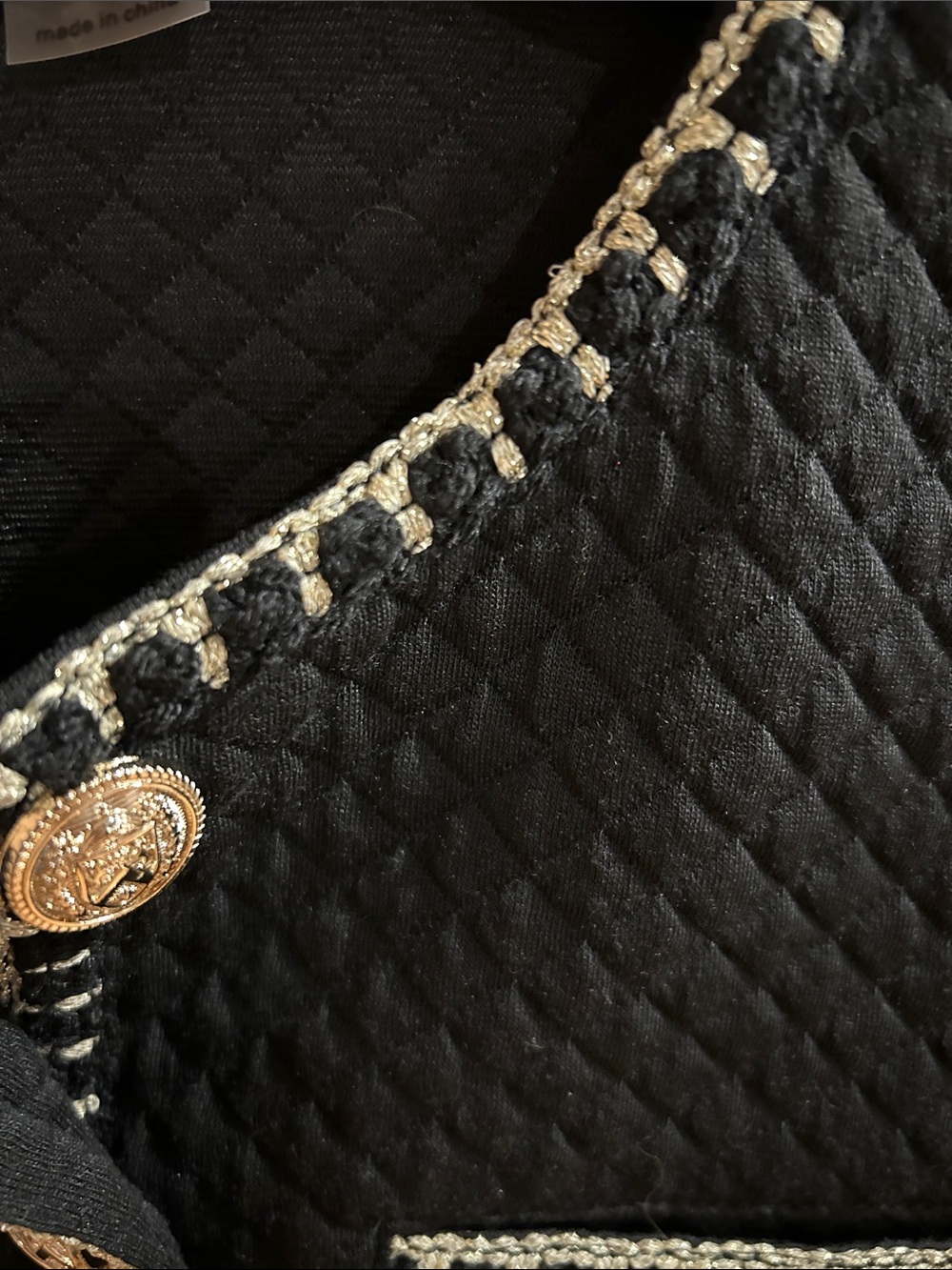 Black Quilted Crop Jacket with Gold Buttons - Picture 8 of 8